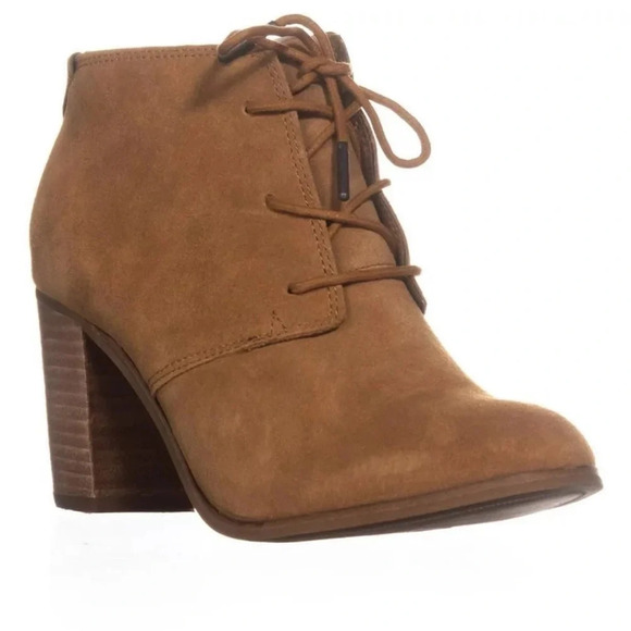 Toms Shoes - TOMS Womens Lunata Lace-Up Tan Suede Bootie Stacked Heel Size 7